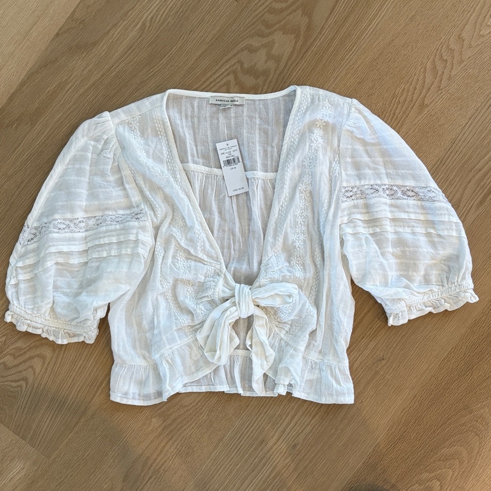 American Eagle Outfitters White Puff Sleeve Blouse